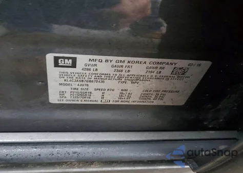 2016 Buick Encore из США, поврежденный, VIN KL4CJASB7GB672435